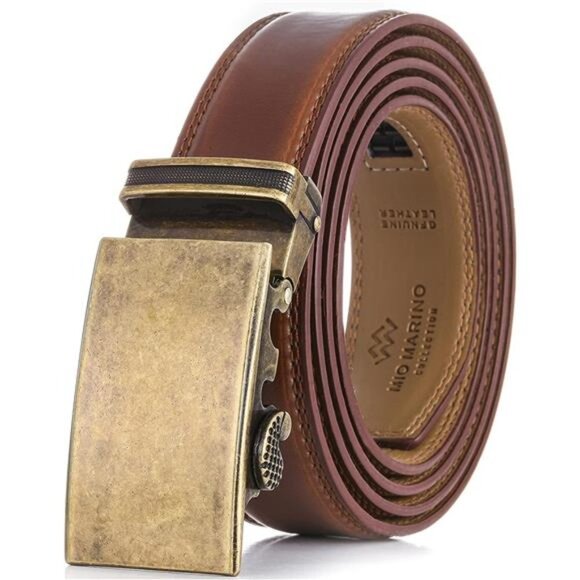 Mark Fred Men's Genuine Leather Ratchet Belt - No Hole Automatic Buckle, Adjustable Custom Fit Dress Belt - View #12